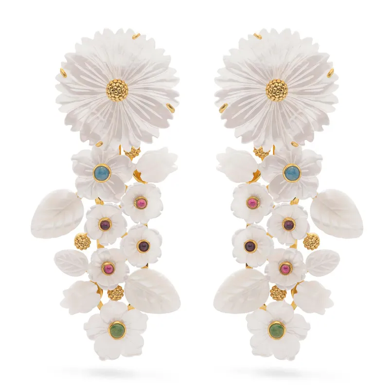 Mermaid Garden Convertible Statement Earrings - MOP/Multi-Colored Jade sold by Capucine De Wulf