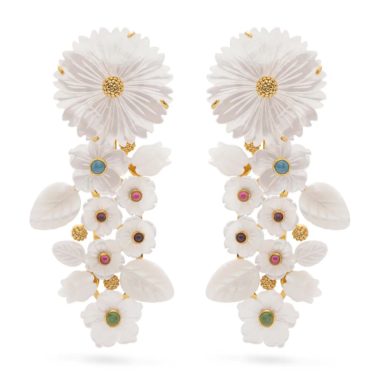 Mermaid Garden Convertible Statement Earrings - MOP/Multi-Colored Jade sold by Capucine De Wulf