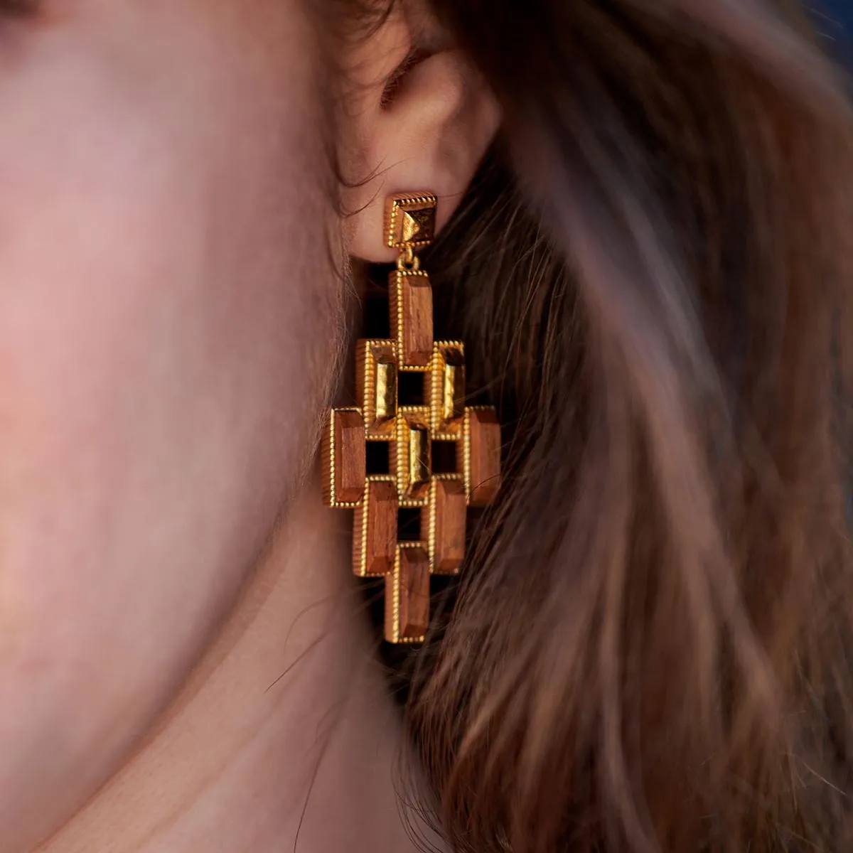 Pathway Post Drop Earrings - Gold/Teak sold by Capucine De Wulf product image thumbnail 4