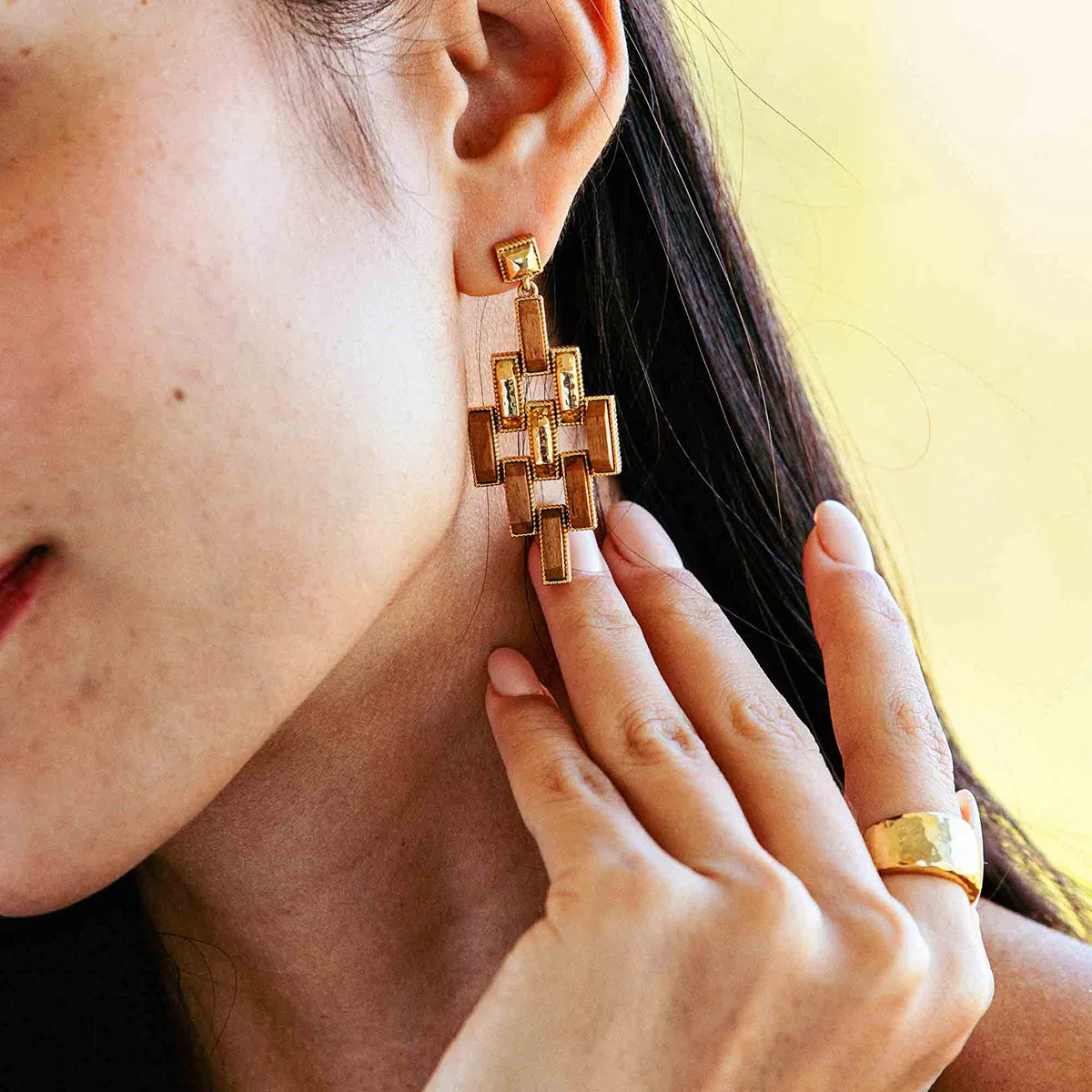 Pathway Post Drop Earrings - Gold/Teak sold by Capucine De Wulf product image thumbnail 3