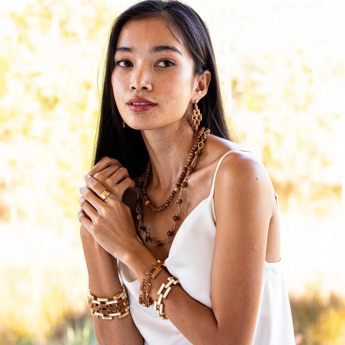 Pathway Post Drop Earrings - Gold/Teak sold by Capucine De Wulf product image thumbnail 2