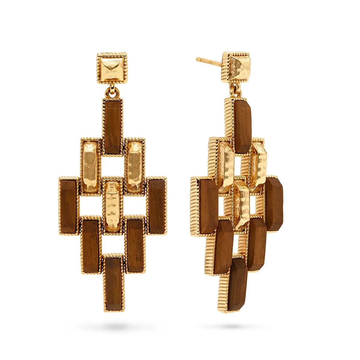 Pathway Post Drop Earrings - Gold/Teak sold by Capucine De Wulf