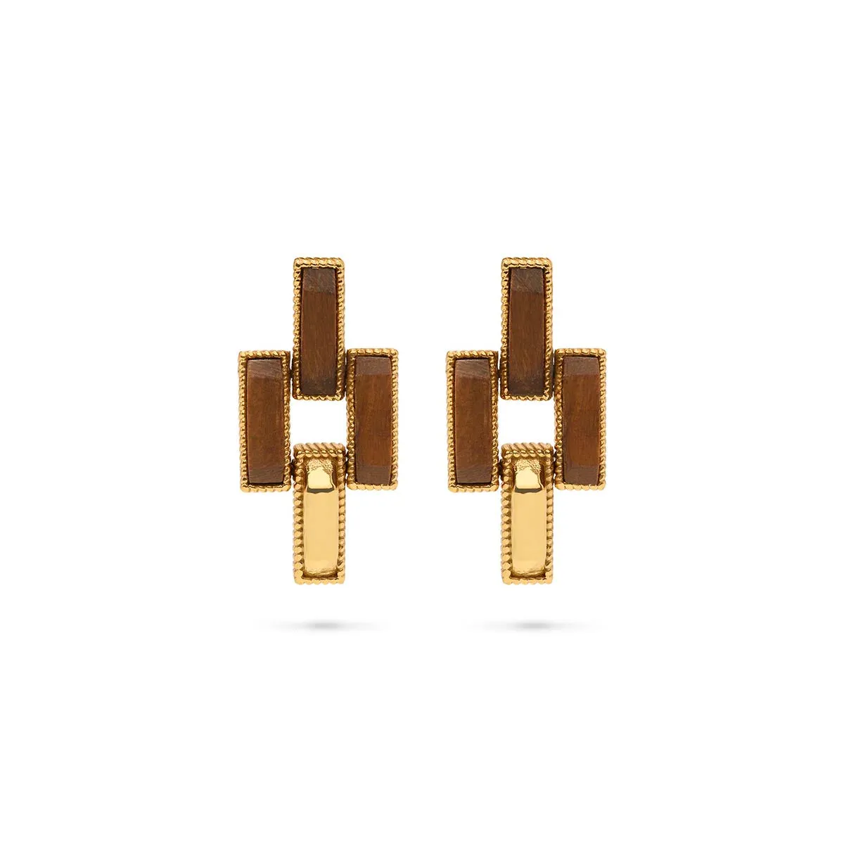 Pathway Post Small Link Earrings - Gold/Teak sold by Capucine De Wulf product image thumbnail 3