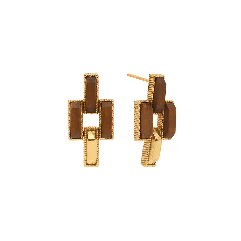 Pathway Post Small Link Earrings - Gold/Teak sold by Capucine De Wulf