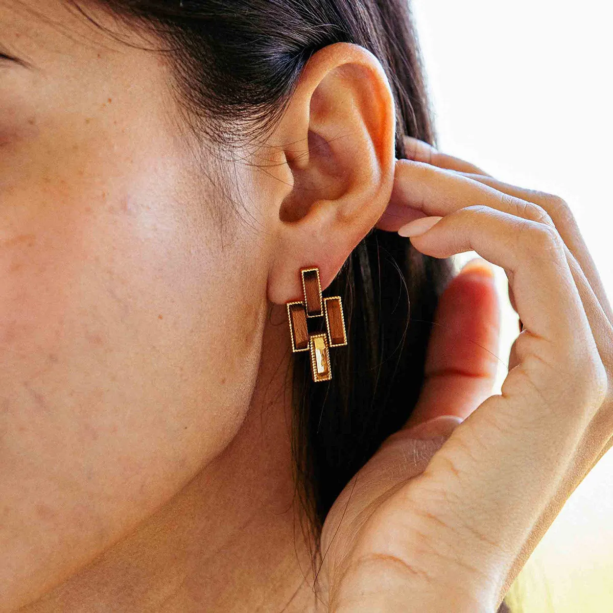 Pathway Post Small Link Earrings - Gold/Teak sold by Capucine De Wulf product image thumbnail 2