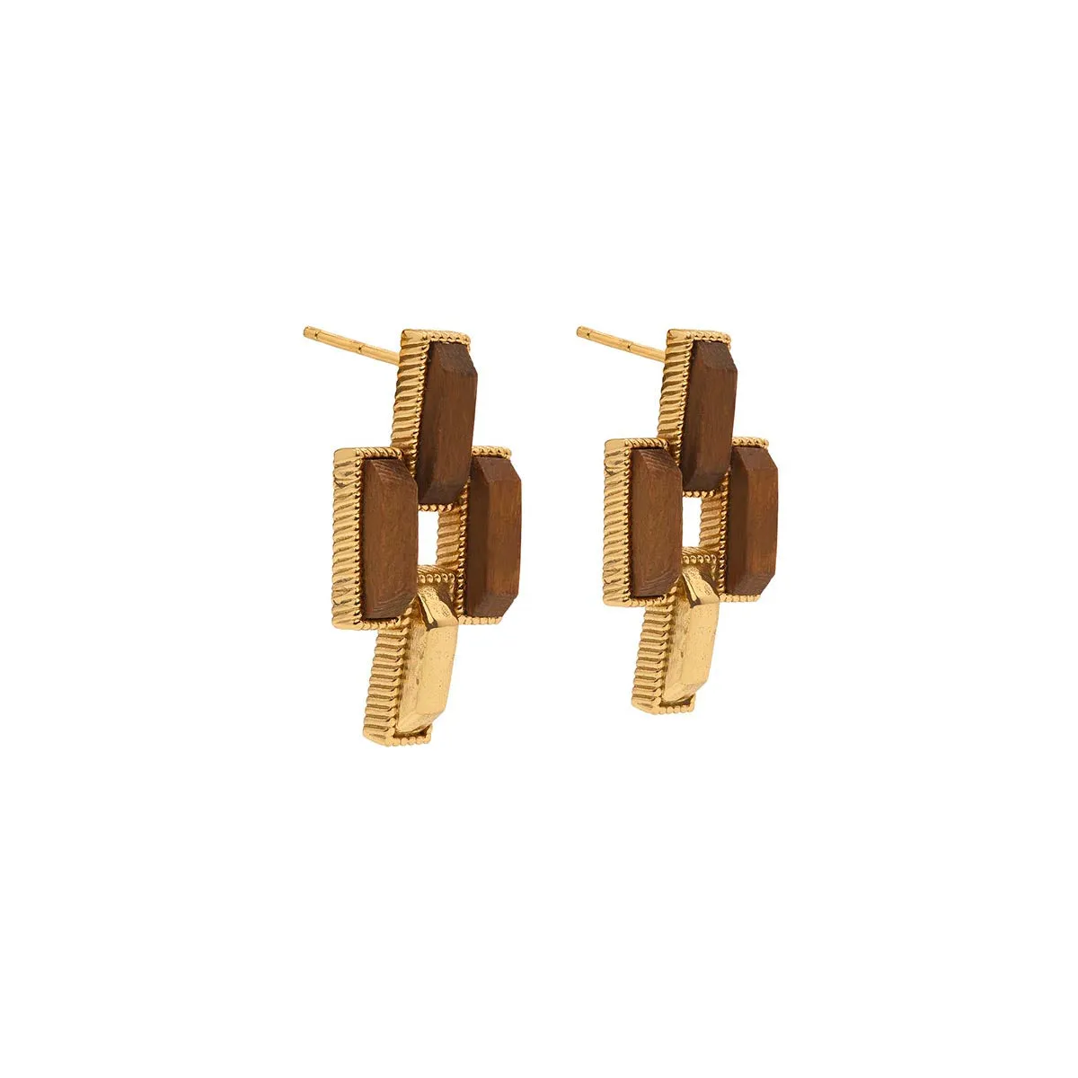 Pathway Post Small Link Earrings - Gold/Teak sold by Capucine De Wulf product image thumbnail 4