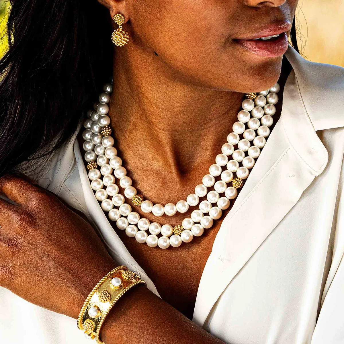 Bead Triple Strand Necklace, 18"+2'' - Pearl sold by Capucine De Wulf product image thumbnail 4