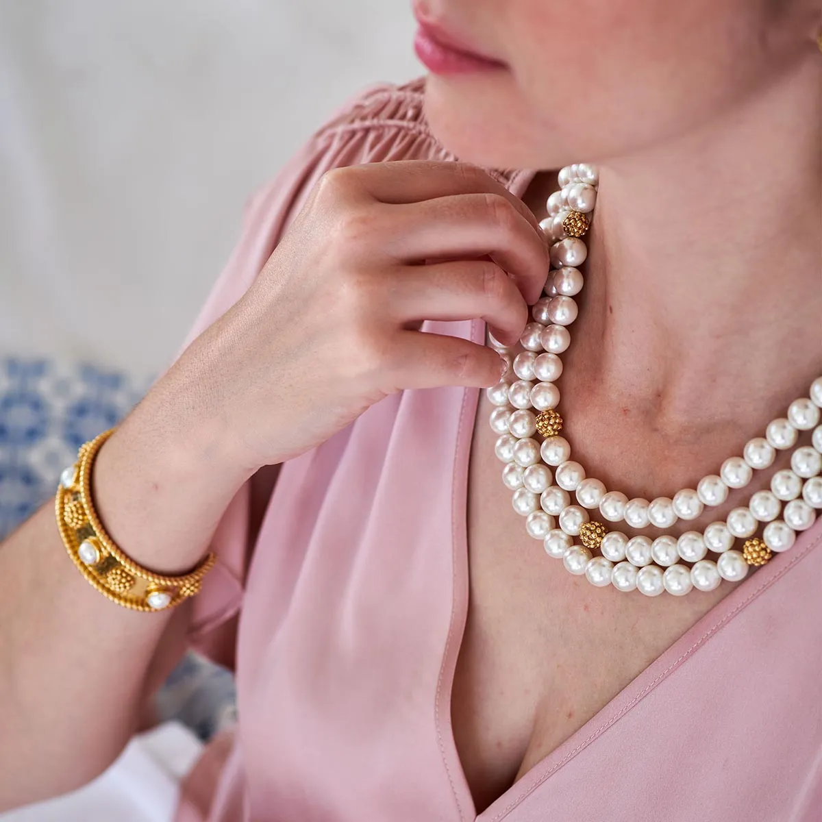 Bead Triple Strand Necklace, 18"+2'' - Pearl sold by Capucine De Wulf product image thumbnail 5