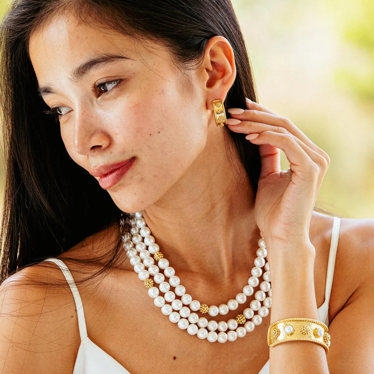 Bead Triple Strand Necklace, 18"+2'' - Pearl sold by Capucine De Wulf product image thumbnail 2