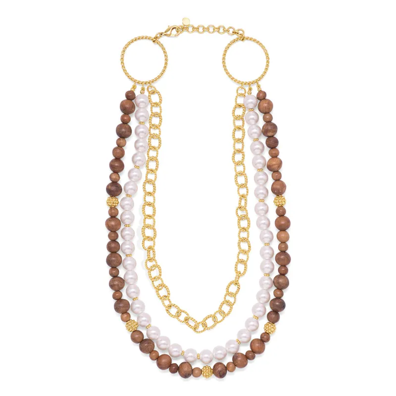 Earth Goddess Necklace, 18"+2" - Teak/Pearls sold by Capucine De Wulf