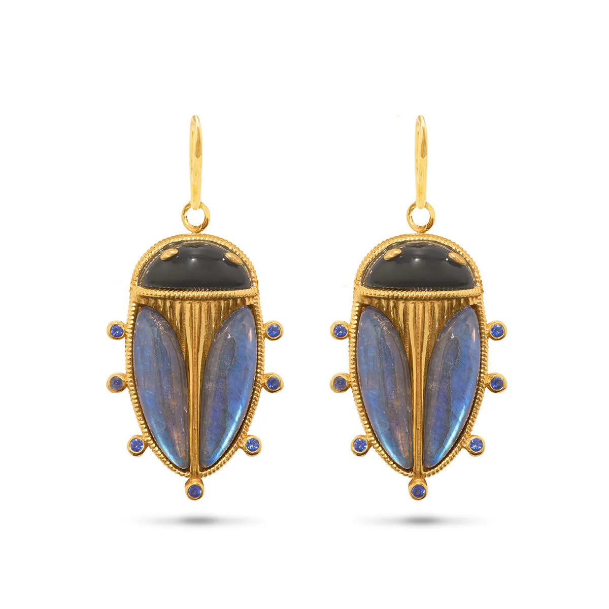 Scarab Petite Drop Earrings - Blue Labradorite/Black Agate sold by Capucine De Wulf