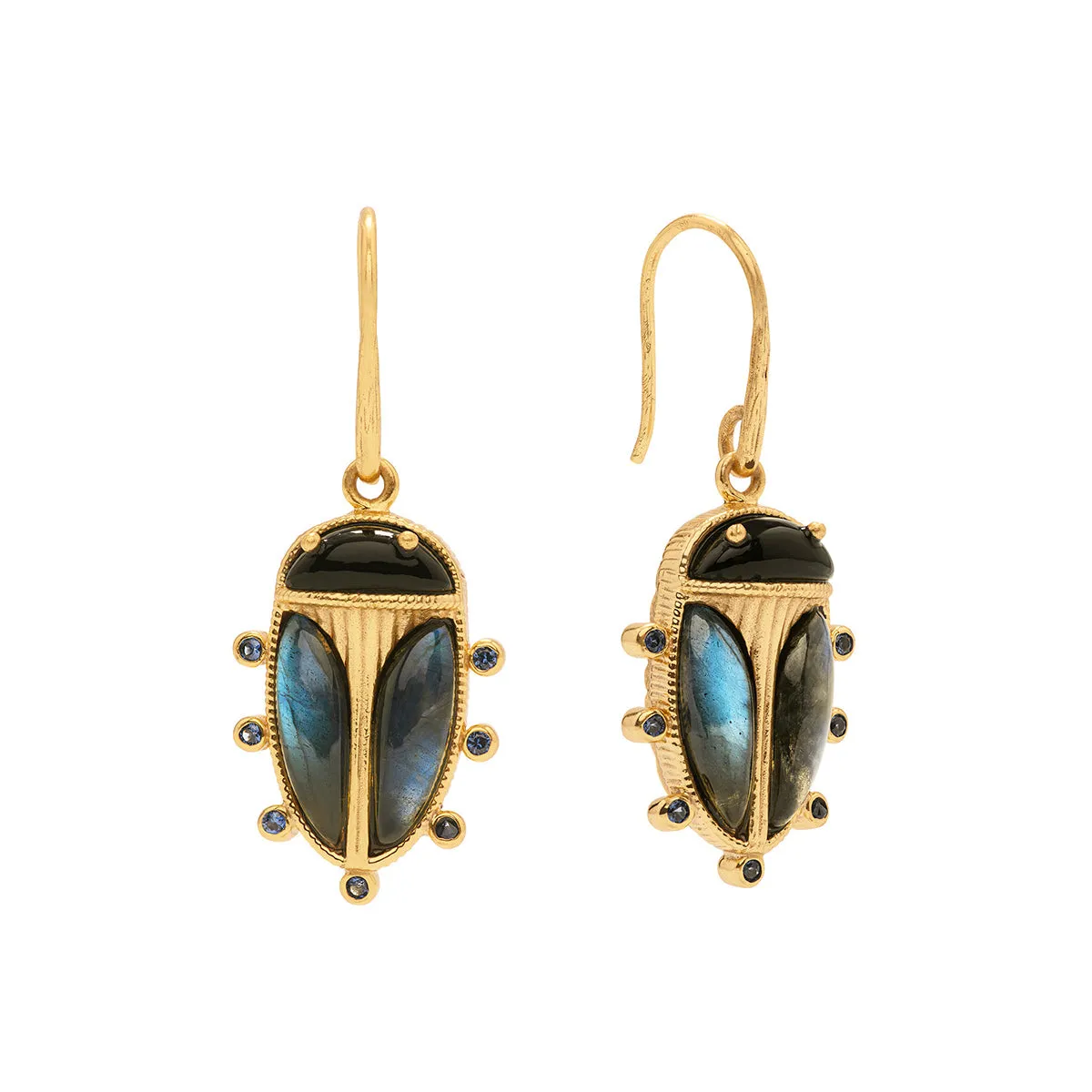 Scarab Petite Drop Earrings - Blue Labradorite/Black Agate sold by Capucine De Wulf product image thumbnail 5