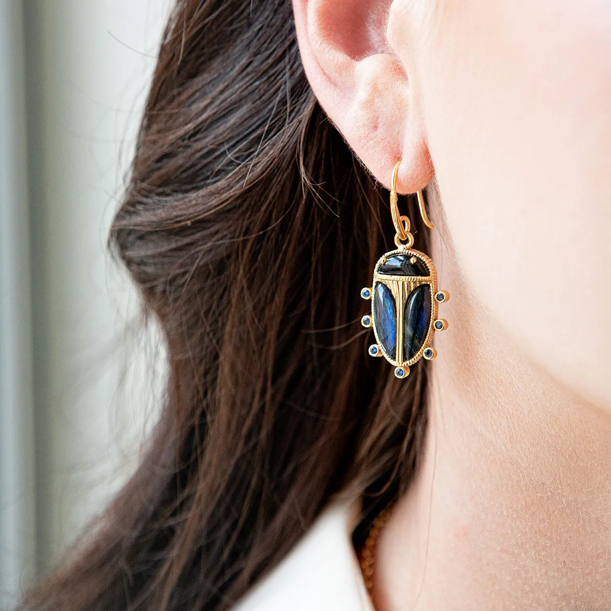 Scarab Petite Drop Earrings - Blue Labradorite/Black Agate sold by Capucine De Wulf product image thumbnail 3