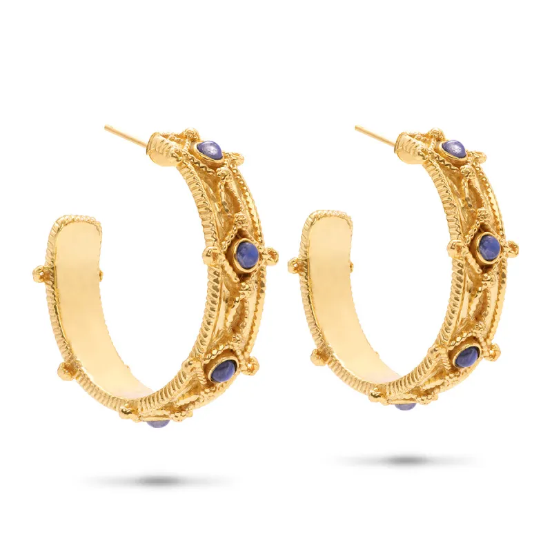 Victoria Hoop Earrings - Gold/Blue Labradorite sold by Capucine De Wulf
