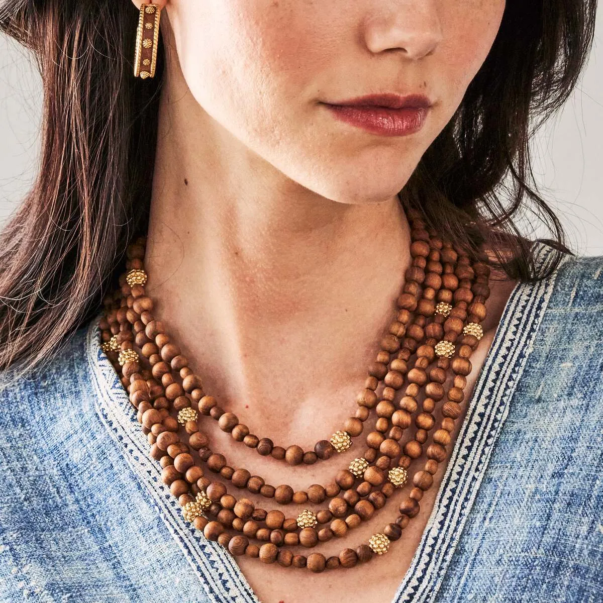 Earth Goddess Beads 5-Strand Necklace, 18"+2'' - Teak sold by Capucine De Wulf product image thumbnail 3