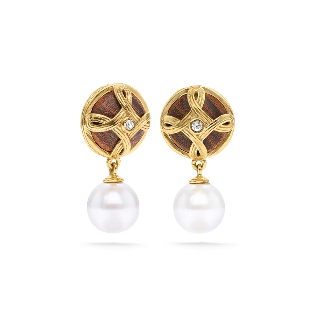 Monique Drop Earrings - Pearl/Teak sold by Capucine De Wulf product image thumbnail 5