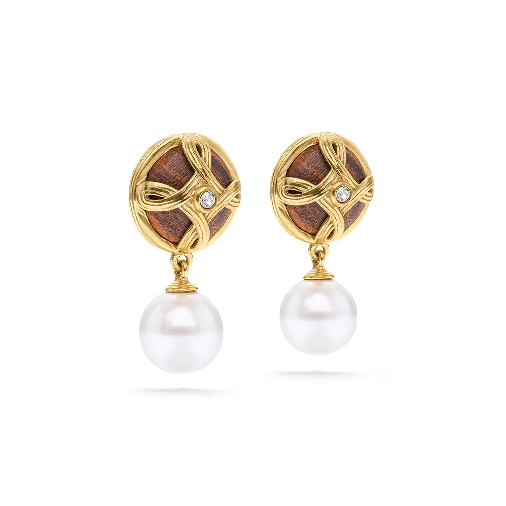 Monique Drop Earrings - Pearl/Teak sold by Capucine De Wulf product image thumbnail 4