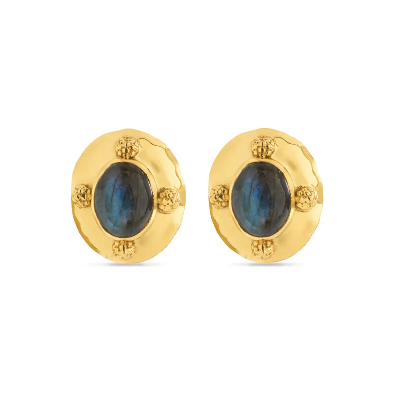 Cleopatra Oval Stud Earrings - Gold/Blue Labradorite sold by Capucine De Wulf