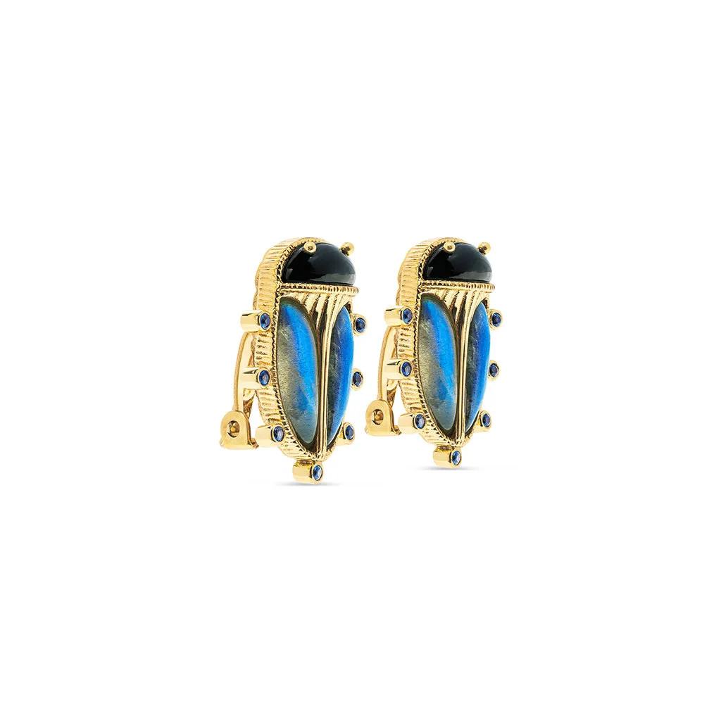 Scarab Clip Earrings - Blue Labradorite/Black Agate sold by Capucine De Wulf product image thumbnail 3
