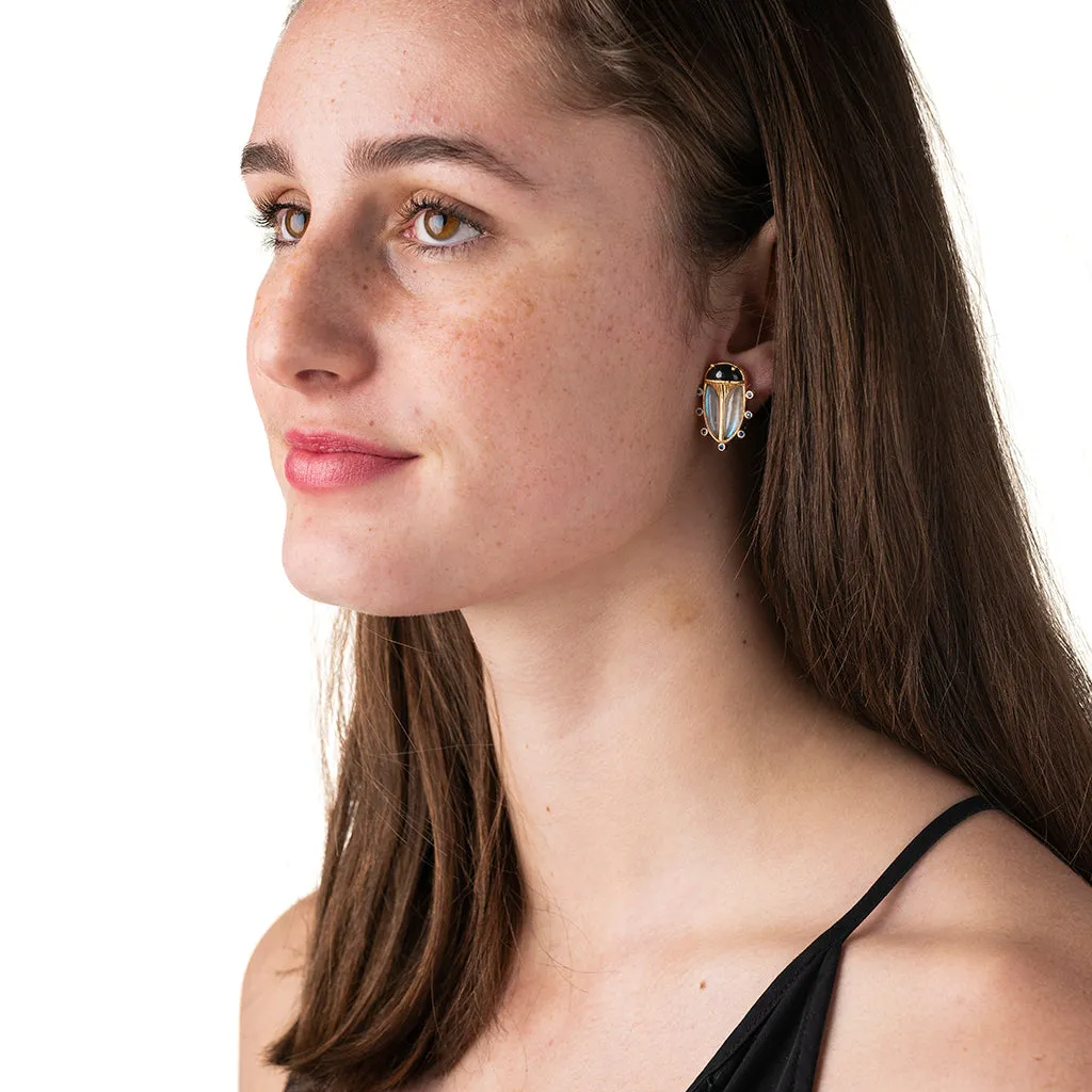 Scarab Clip Earrings - Blue Labradorite/Black Agate sold by Capucine De Wulf product image thumbnail 2
