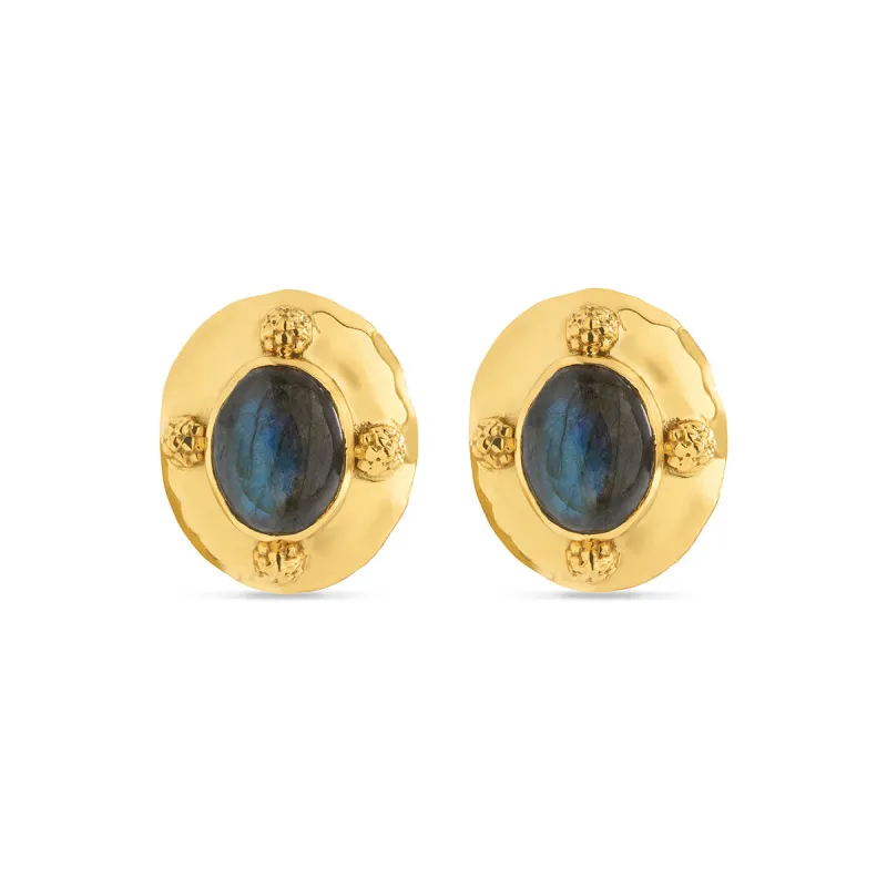 Cleopatra Oval Clip Earrings - Gold/Blue Labradorite sold by Capucine De Wulf