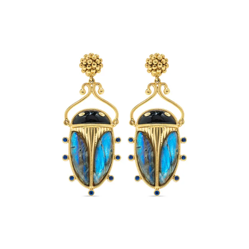 Scarab Berry Drop Earrings - Blue Labradorite/Black Agate sold by Capucine De Wulf
