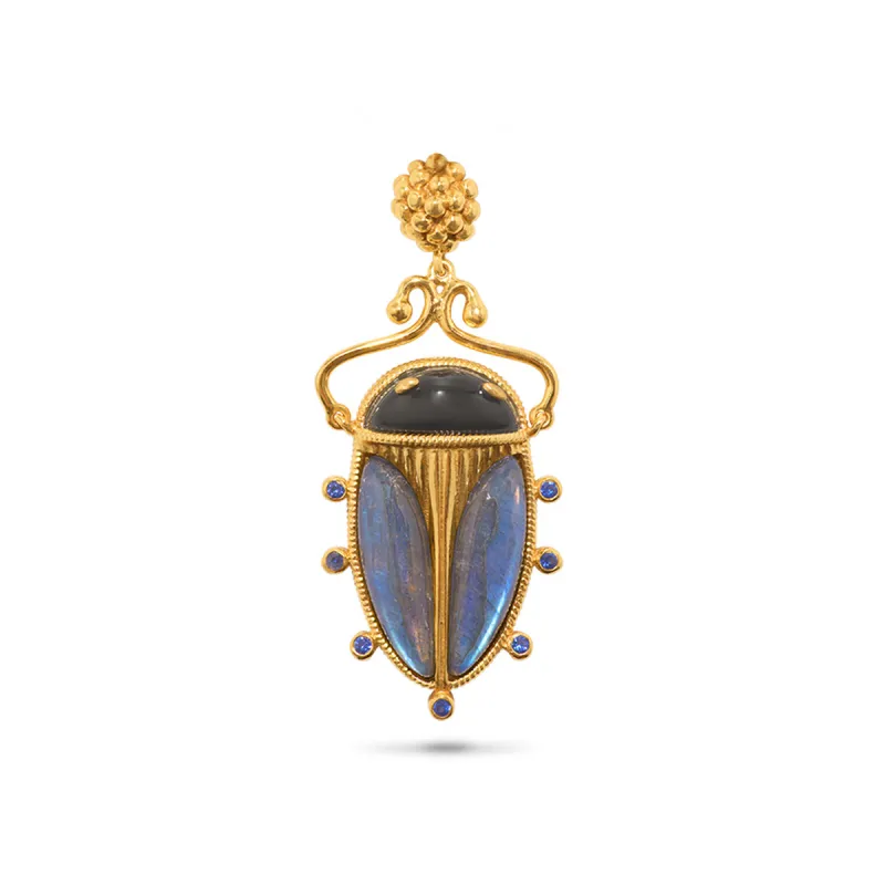Scarab Pendant - Blue Labradorite/Black Agate sold by Capucine De Wulf
