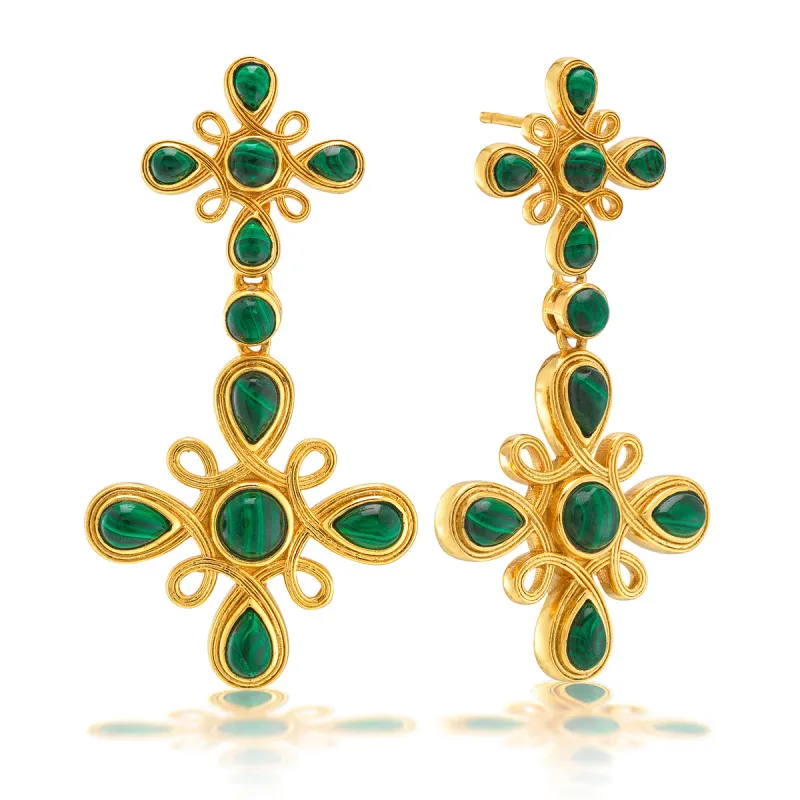 Monique Gem Convertible Double Drop Earrings - Malachite sold by Capucine De Wulf