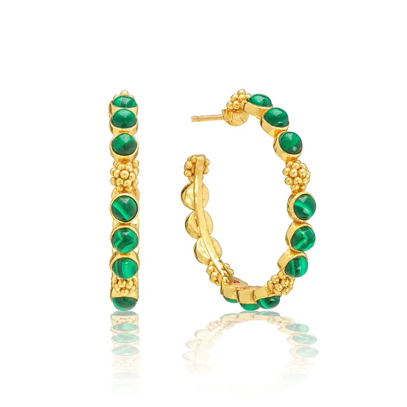 Berry Gem Medium Hoop Earrings - Malachite sold by Capucine De Wulf