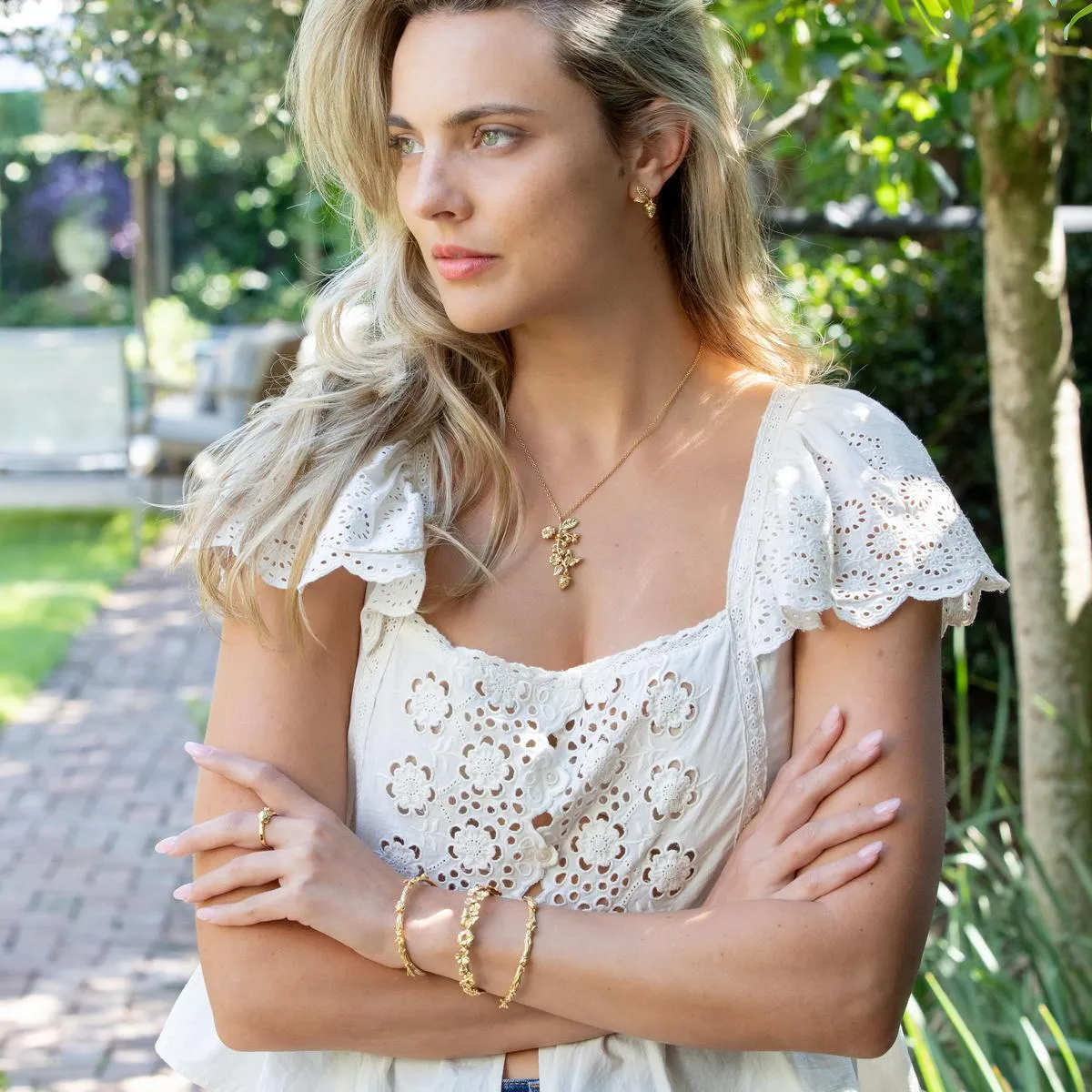 Meadow Walk Bouquet Charm Necklace, 16"+2" - Gold sold by Capucine De Wulf product image thumbnail 5