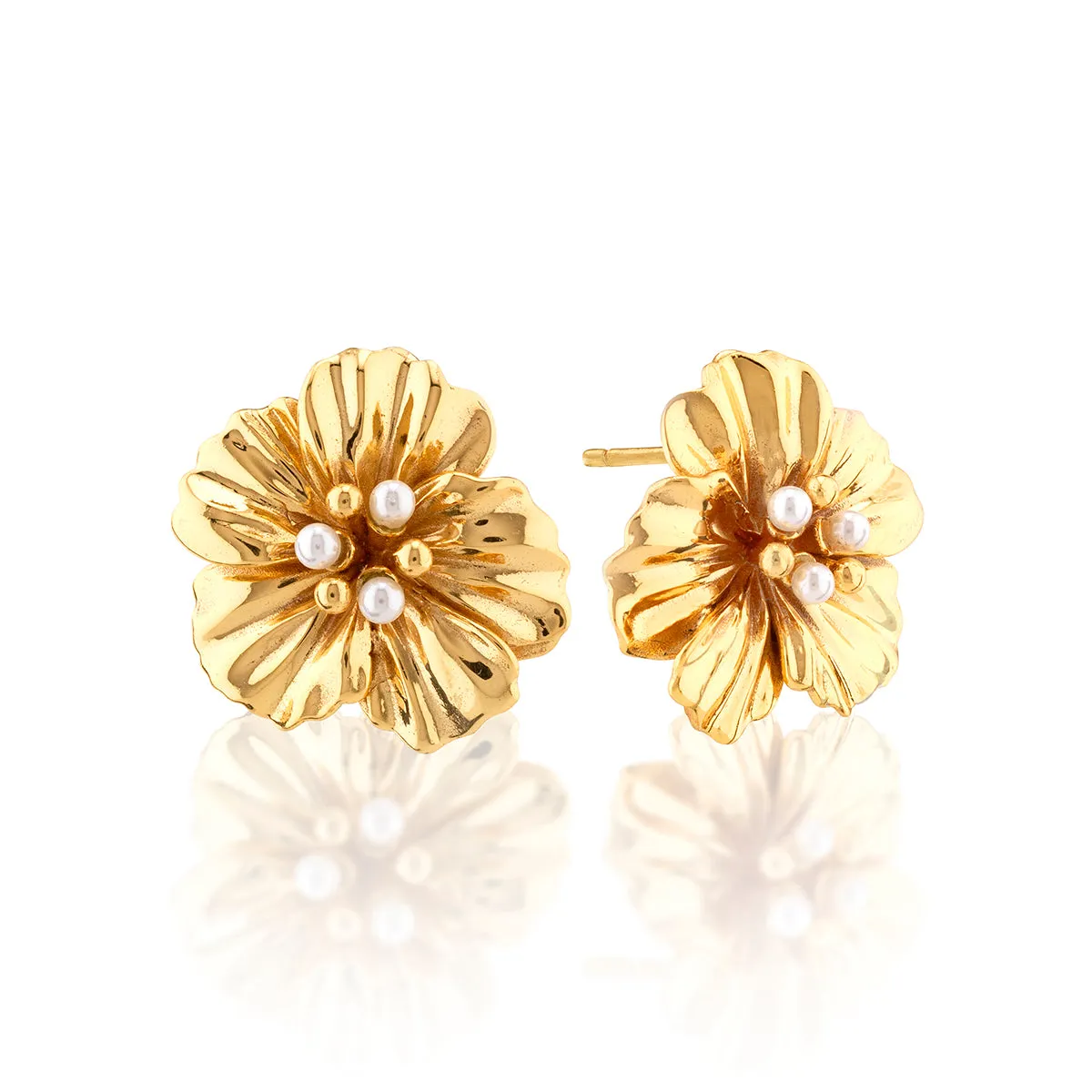 Meadow Walk Nasturtium Stud Earrings - Pearl White sold by Capucine De Wulf