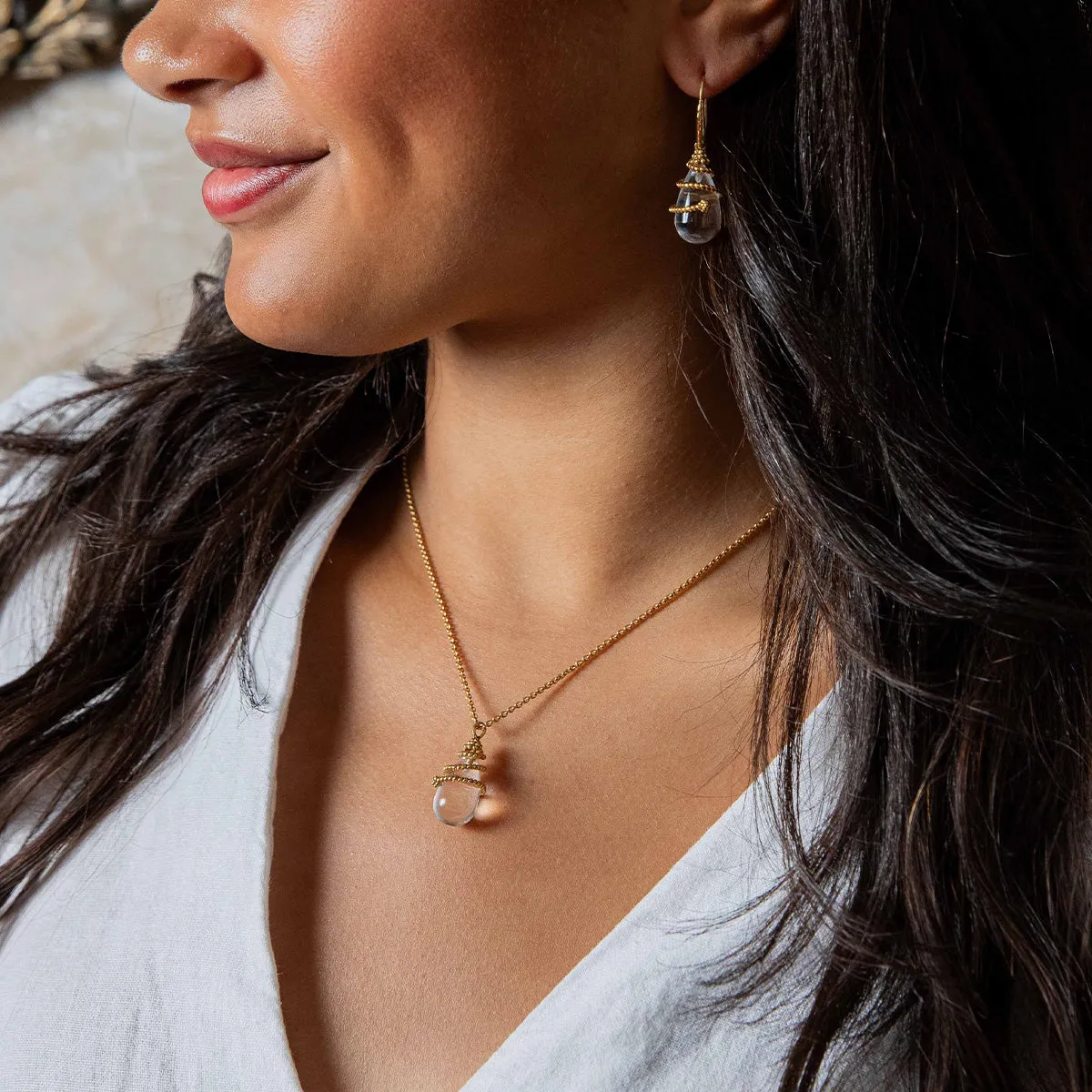 Lily Charm Necklace, 16"+2" - Clear Quartz sold by Capucine De Wulf product image thumbnail 4