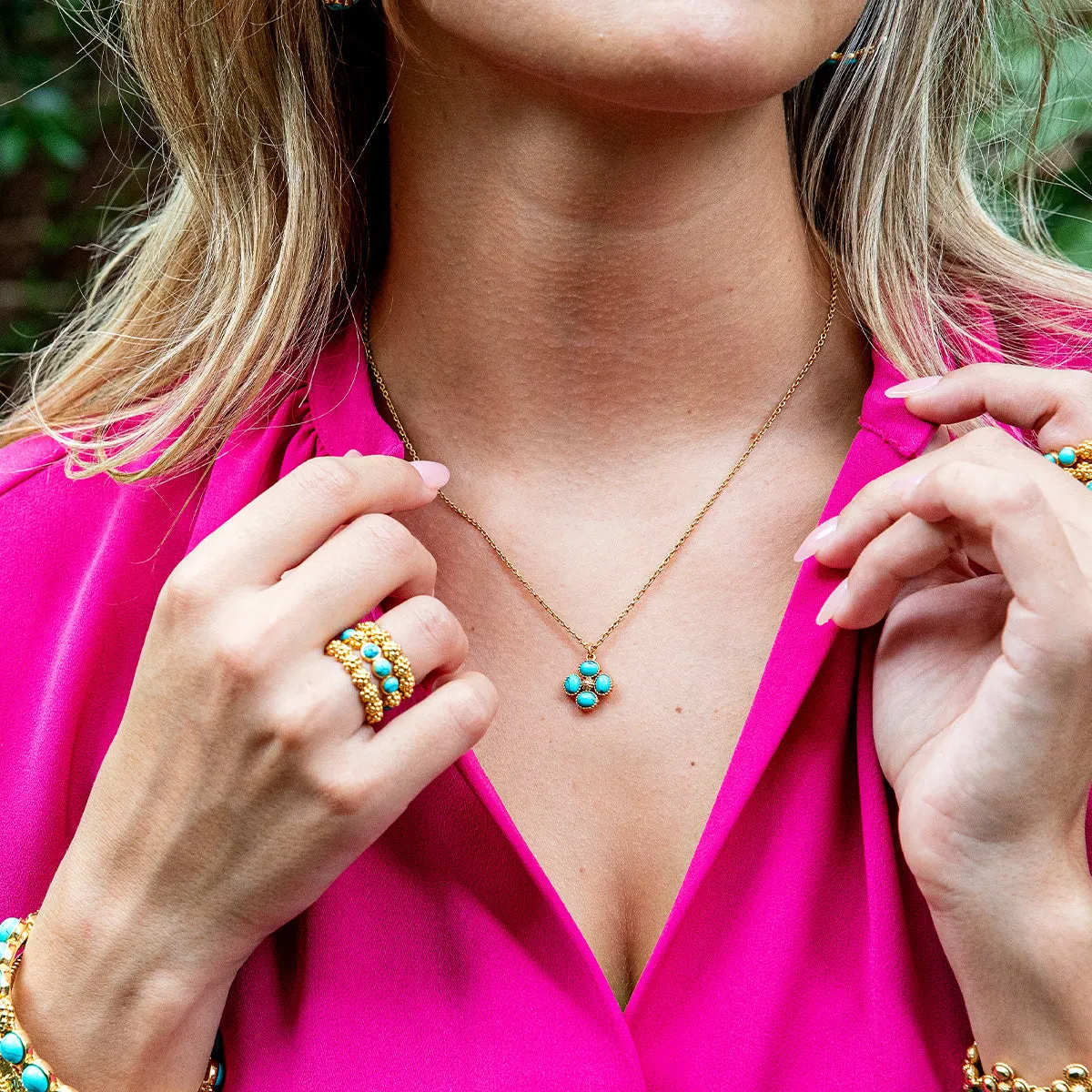 Berry Clover Double Sided Charm Necklace, 16"+2" - Turquoise sold by Capucine De Wulf product image thumbnail 5