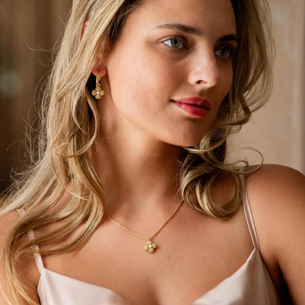 Berry Clover Double Sided Charm Necklace, 16"+2" - MOP sold by Capucine De Wulf product image thumbnail 5