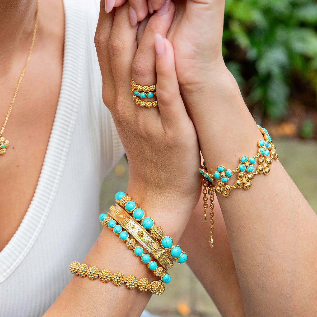 Berry Clover Link Bracelet, 7"+2" - Turquoise sold by Capucine De Wulf product image thumbnail 5