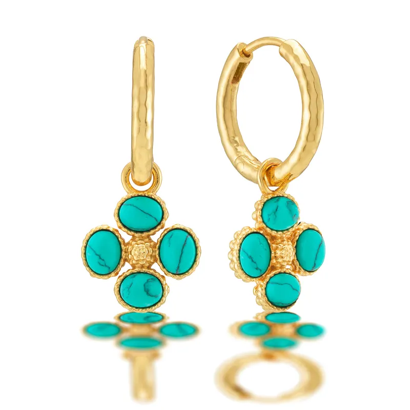 Berry Clover Hoop Earrings with Double Sided Charm - Turquoise sold by Capucine De Wulf