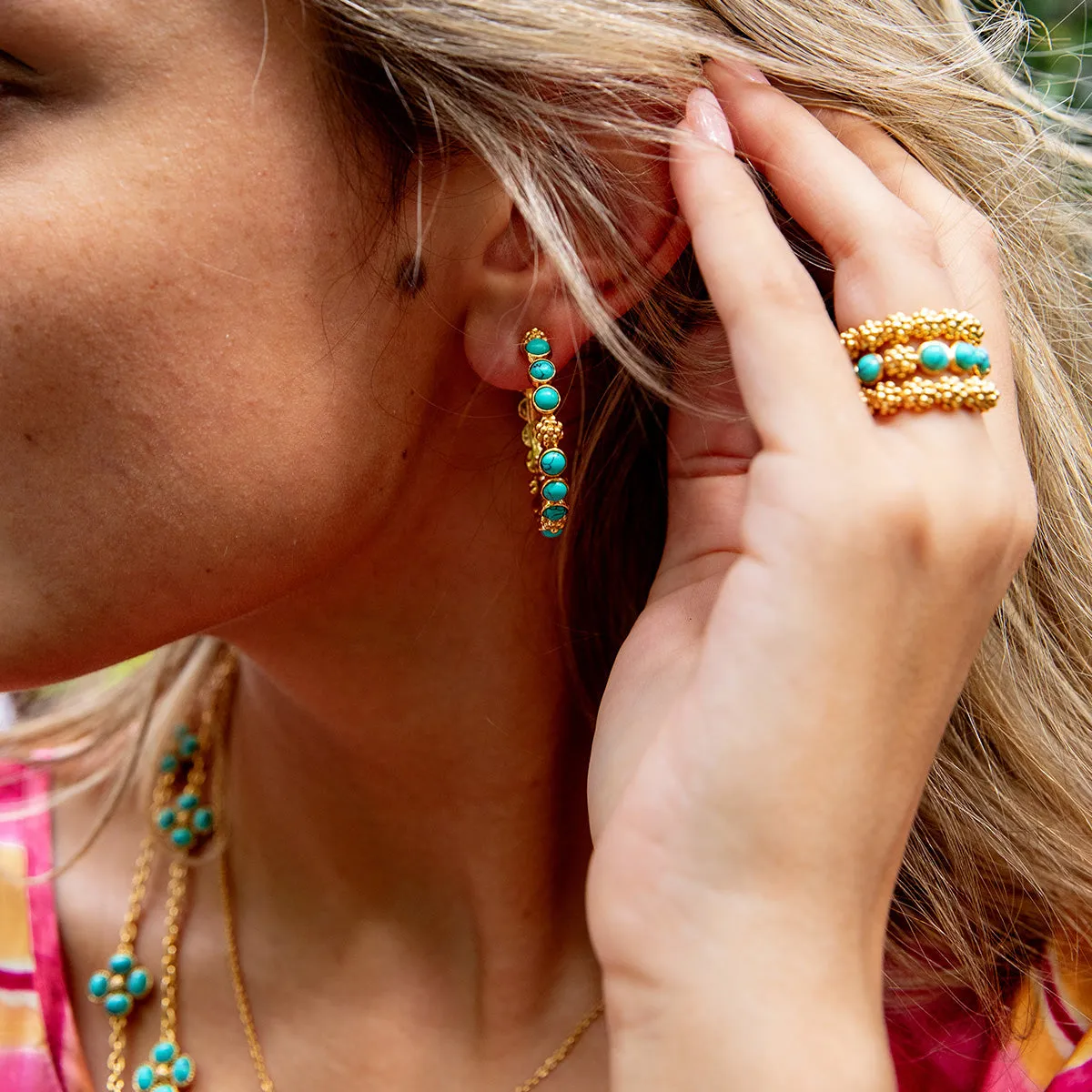 Berry Gem Medium Hoop Earrings - Turquoise sold by Capucine De Wulf product image thumbnail 4