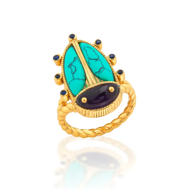 Scarab Grande Ring - Amethyst/Turquoise made by Capucine De Wulf