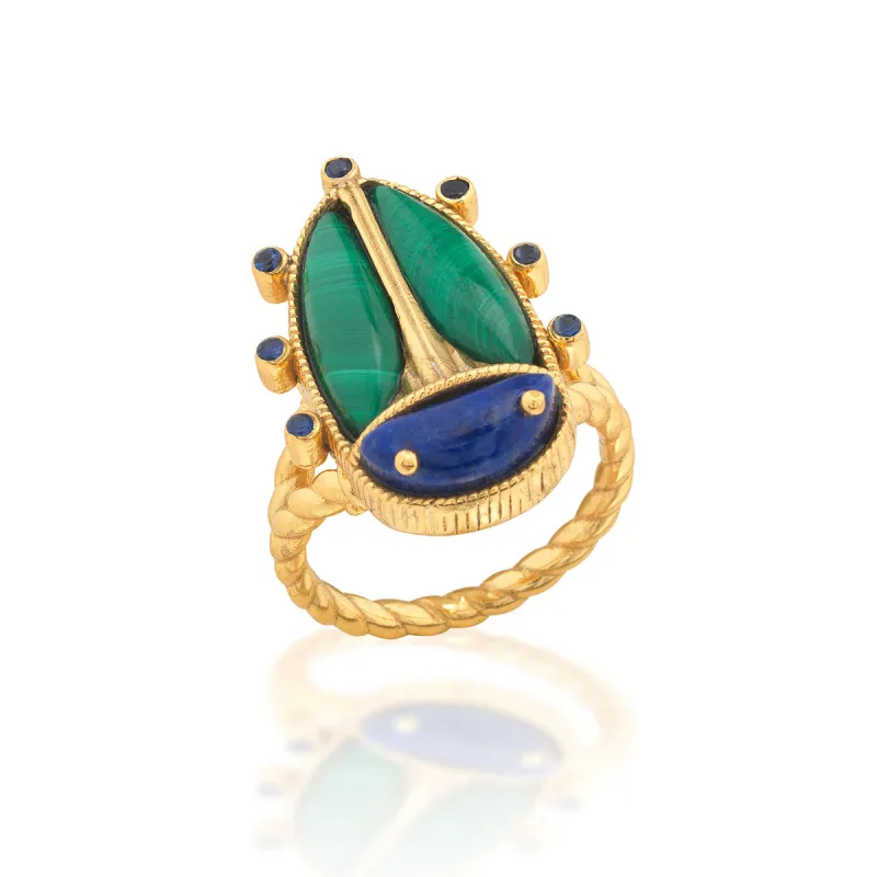 Scarab Grande Ring - Lapis/Malachite made by Capucine De Wulf