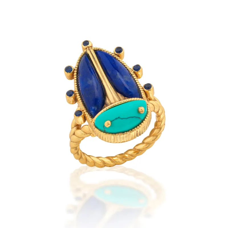 Scarab Grande Ring - Turquoise/Lapis made by Capucine De Wulf