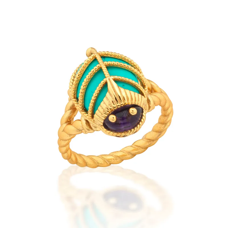 Scarab Petite Ring - Amethyst/Turquoise made by Capucine De Wulf
