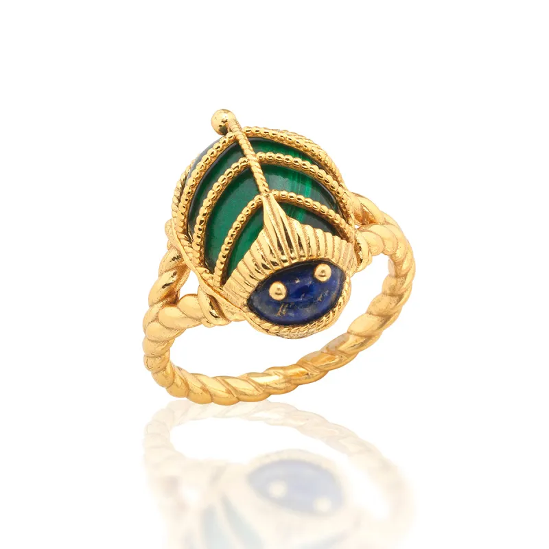 Scarab Petite Ring - Lapis/Malachite made by Capucine De Wulf