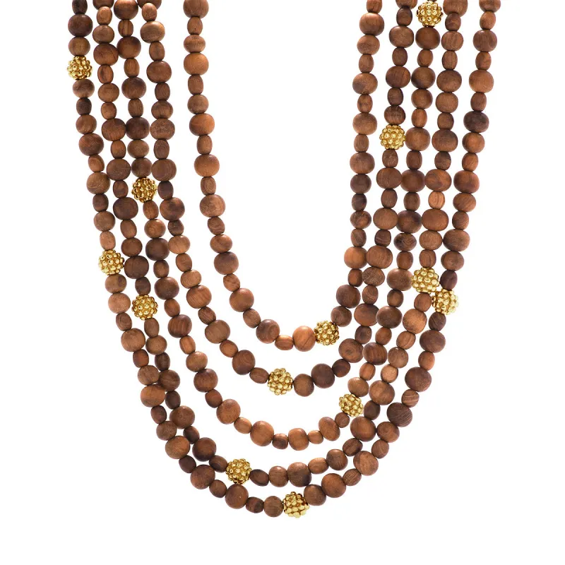 Berry Beads 5-Strand Necklace, 18"+2'' - Teak made by Capucine De Wulf