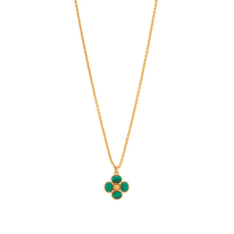 Berry Clover Double Sided Charm Necklace, 16"+2" - Malachite made by Capucine De Wulf