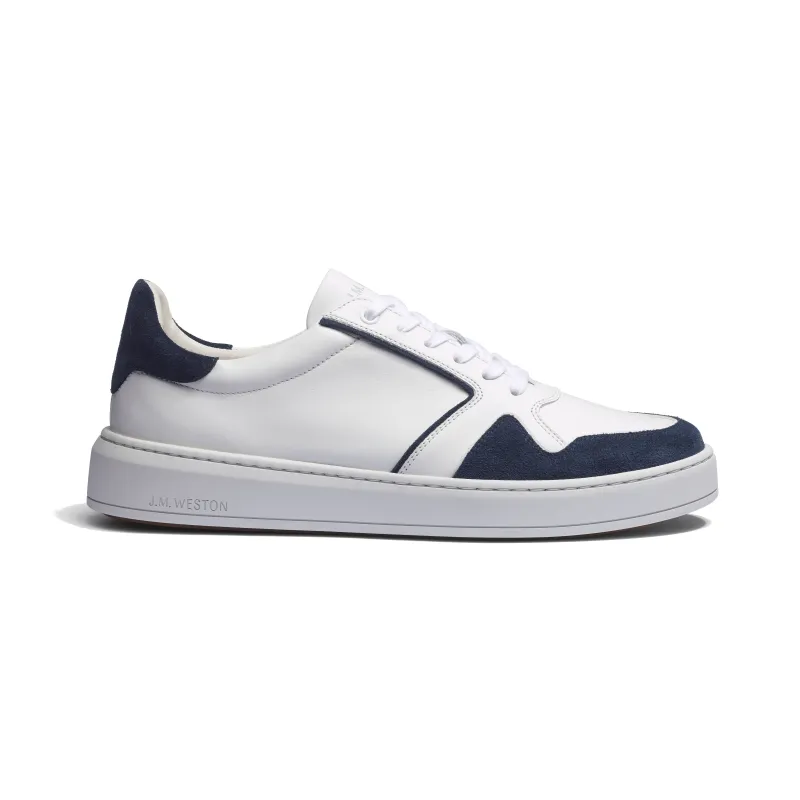On Time Oxford Sneaker [White soft calfskin and navy suede calfskin] made by JM Weston