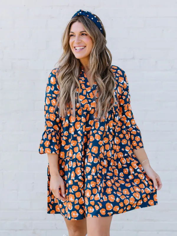 Morgan Dress | Walk this Way Navy + Orange sold by Michelle McDowell