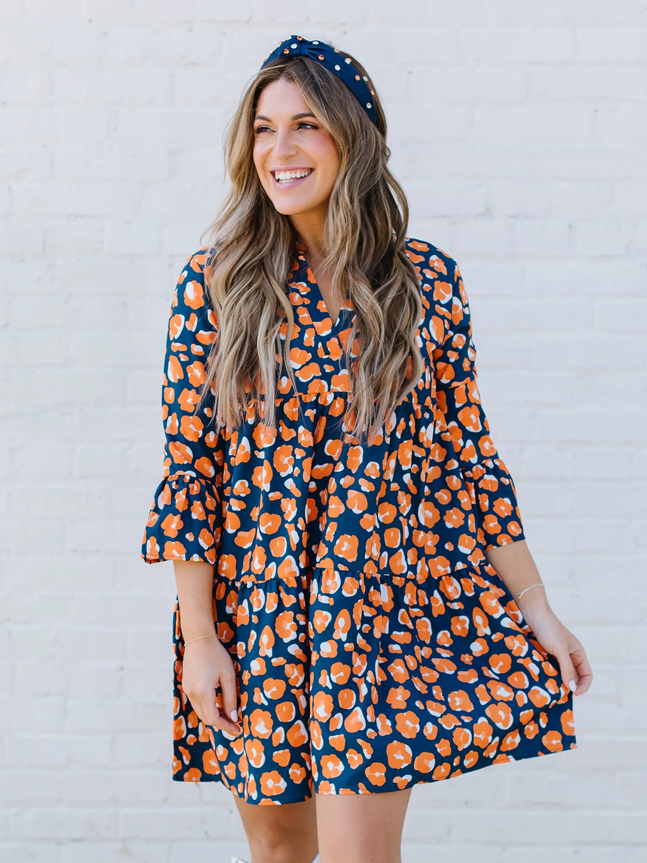 Morgan Dress | Walk this Way Navy + Orange sold by Michelle McDowell
