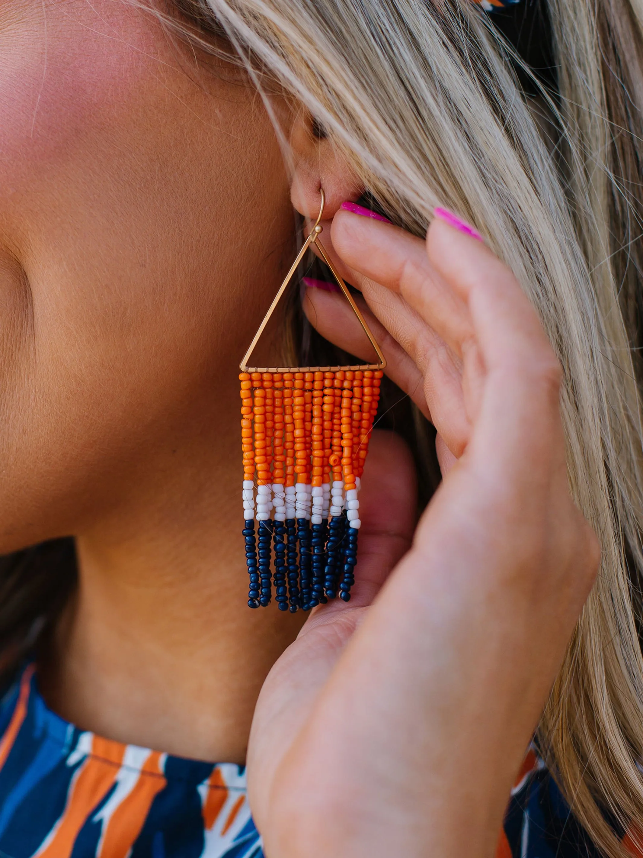 Greer Earrings | Navy + Orange sold by Michelle McDowell