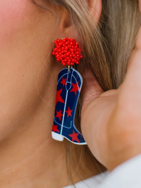 Gameday Cowgirl Earrings | Red + Blue sold by Michelle McDowell