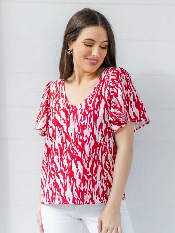 Paisley Top | Tiger Tail Crimson + White sold by Michelle McDowell